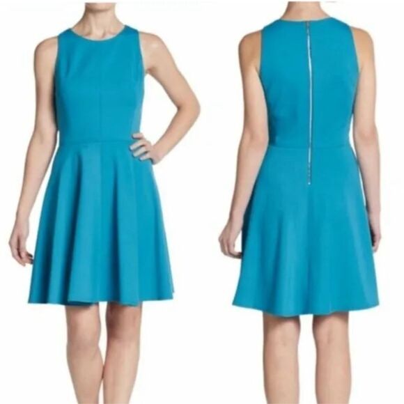 Rebecca Taylor NWT ponte jersey sleeveless fit & flare turquoise dress size 4 - Picture 2 of 13